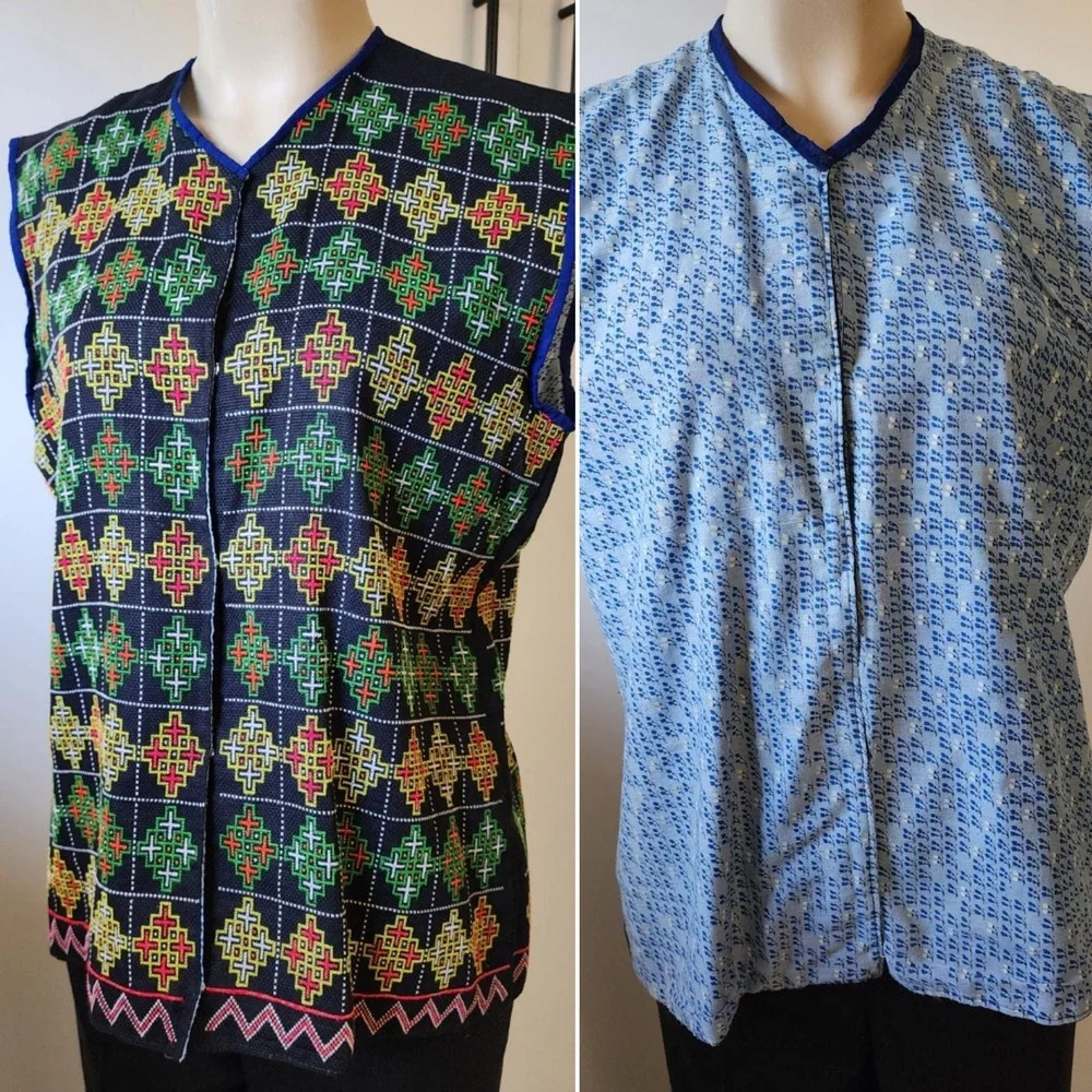 Handmade Reversible Vest, Black Turkish Nomadic Chuval Pattern
